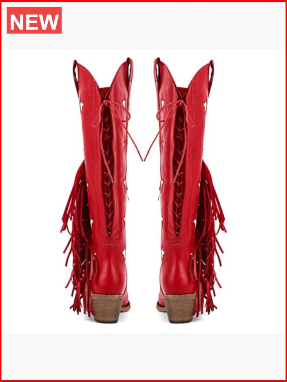 Vintage Cowboy Boots with Fringe Over Knee Wide Calf Snip Toe Block Heel Side - Picture 5 of 7